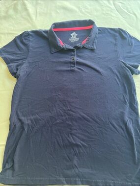 Women's Navy Polo Top with Pink Trim